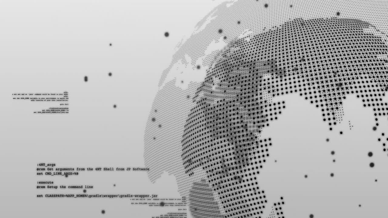 Animation of data processing over rotating globe on grey background
