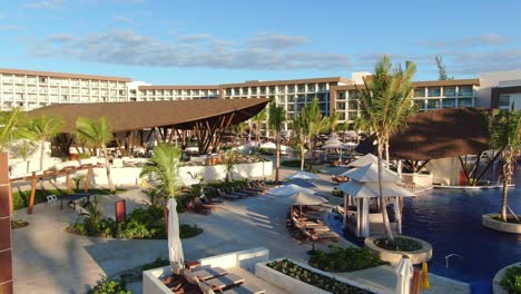 AERIAL-Flying-Over-Hyatt-Ziva-Resort-Grounds,-Dominican-Republic