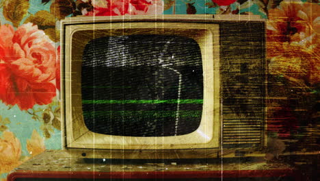 KI-Retro-Fernseher-Mit-überlagerten-Film-Glitch-Texturen