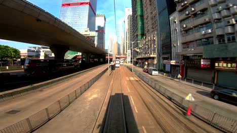 pov hong kong city streets from tramways.