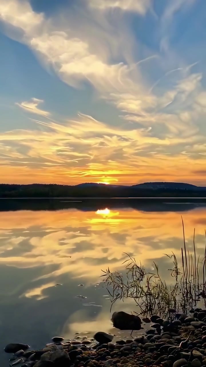 Sereno tramonto su un lago calmo
