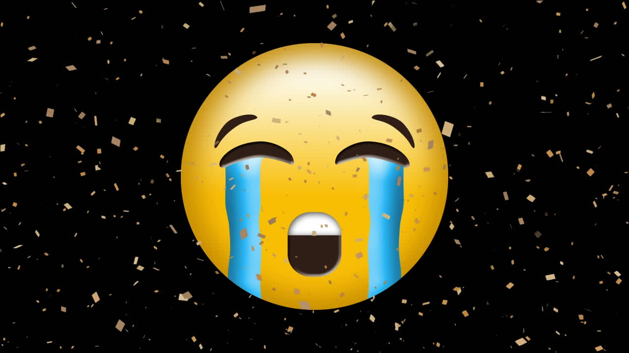 Animazione di icona emoji su coriandoli che cadono su sfondo nero