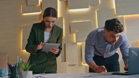 construction specialists creating architectural project in engineering agency.