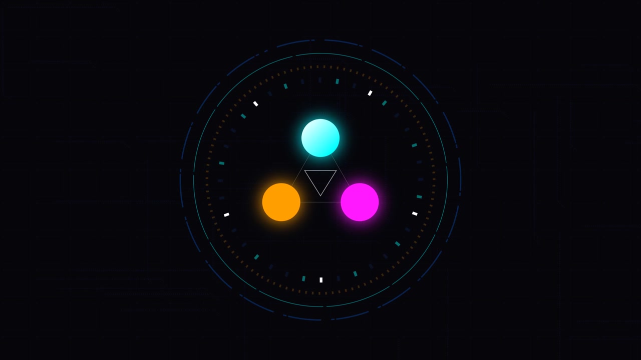 Abstract Digital Interface with Glowing Neon Circles and Geometric Elements
