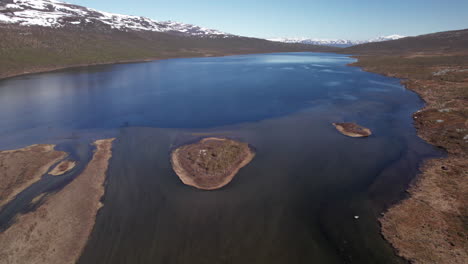 aerial view of stunning serene swedish lake landscape, summer on the kungsleden in the abisko national park