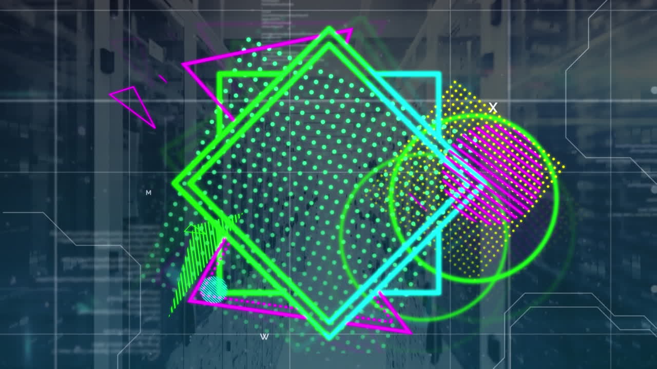 animación de formas y procesamiento de datos en la sala del servidor