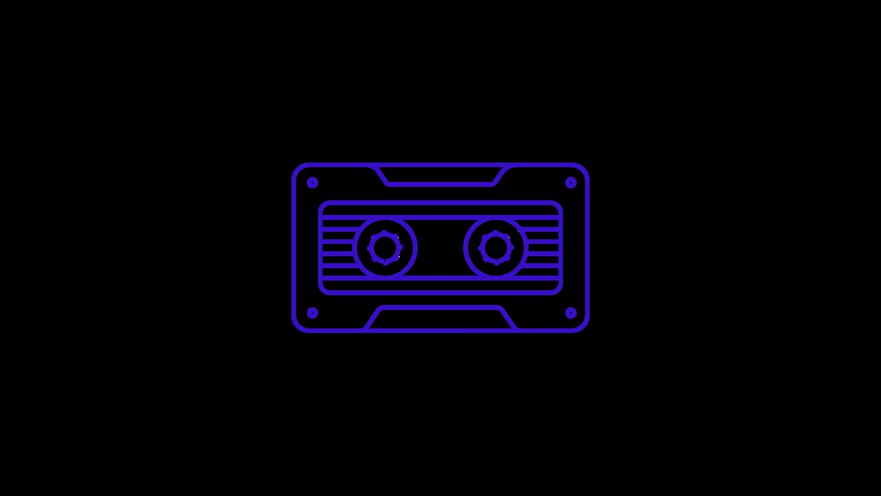 Disegno animato a contorno blu di un'audiocassetta retrò