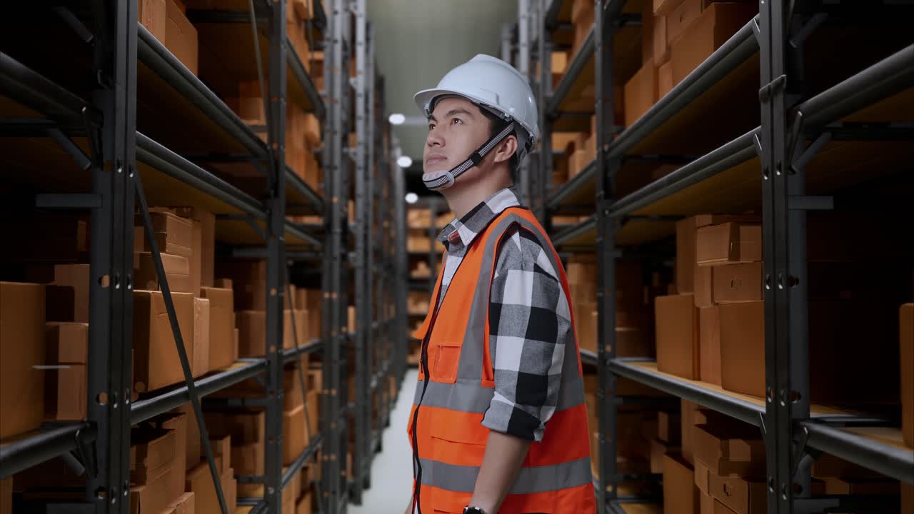 trabajador de almacén inspeccionando el inventario