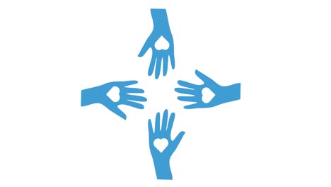 Animation of hands with heart icons over white background