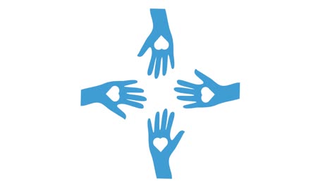 animation of hands with heart icons over white background