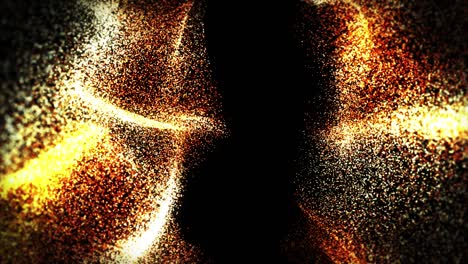 gold particles abstract background with shining golden floor particle stars dust.beautiful futuristic glittering fly movement flickering loop in space on black background.