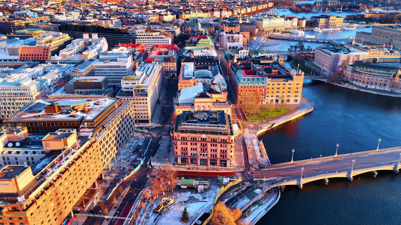 Stockholm, Sverige, 25. desember 2025: Hevet utsikt over Stockholms sentrum med Sheraton hotell.