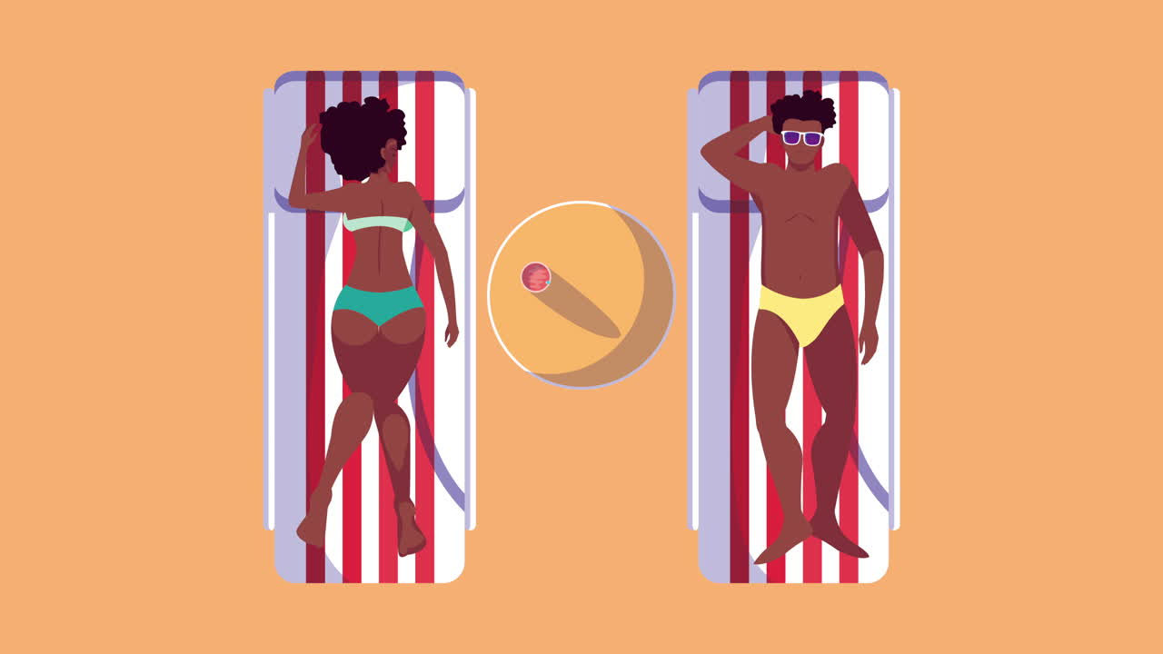 coppia afro che si abbronzano sulla spiaggia