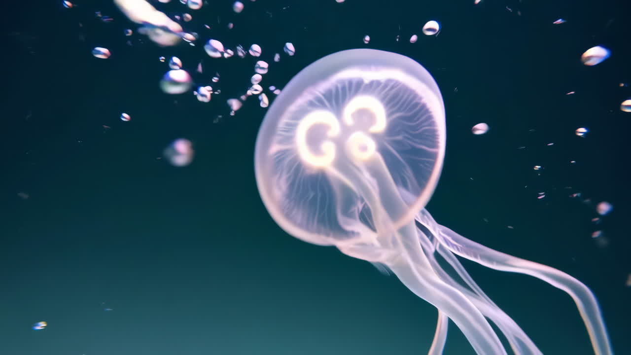 Translucent Jellyfish with Bioluminescent Glow Underwater