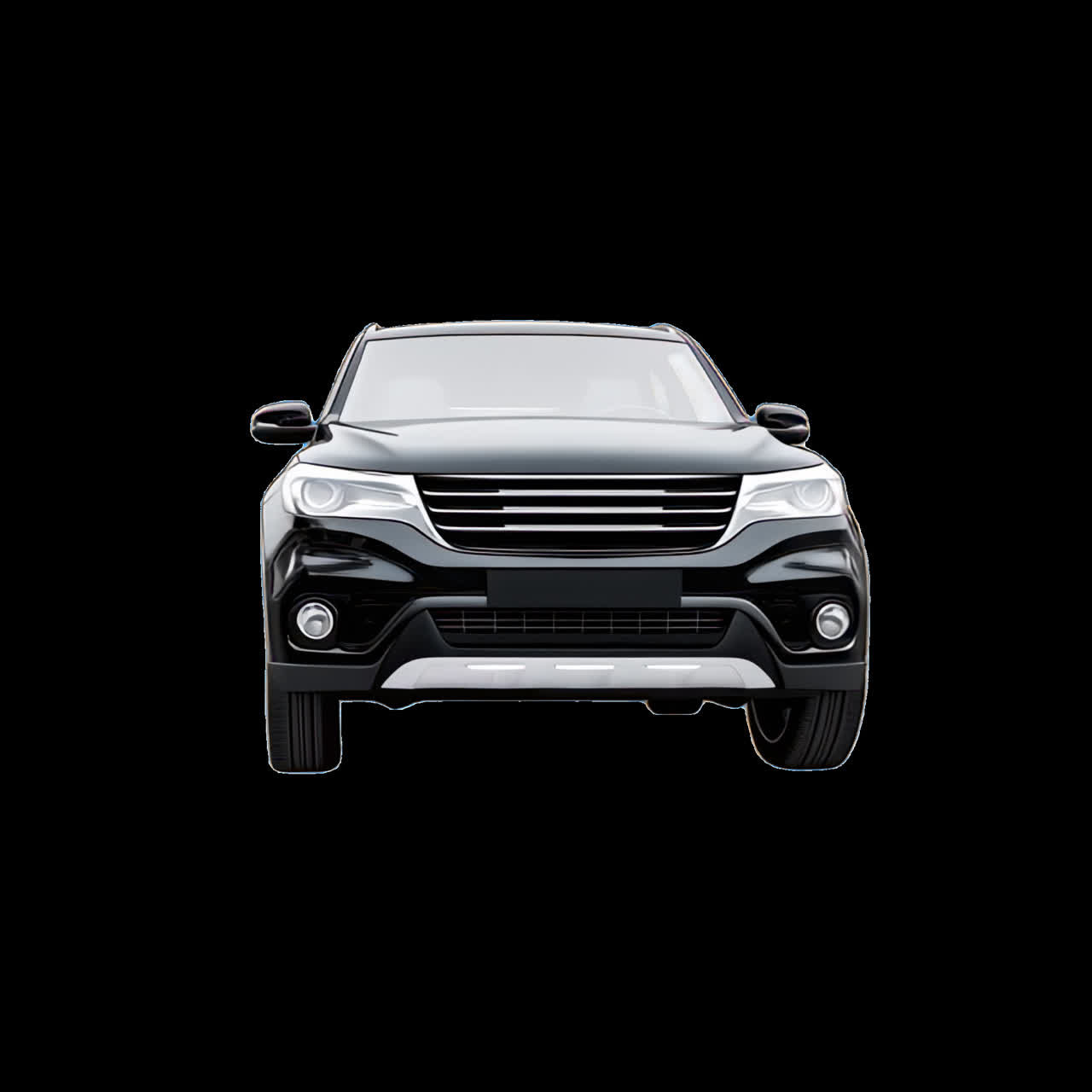 Sleek black modern SUV design animation isolated asset, transparent 4K video, alpha channel, ProRes