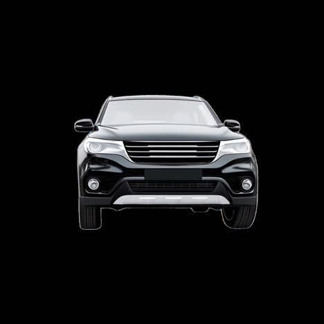 sleek black modern suv design animation isolated asset, transparent 4k video, alpha channel, prores