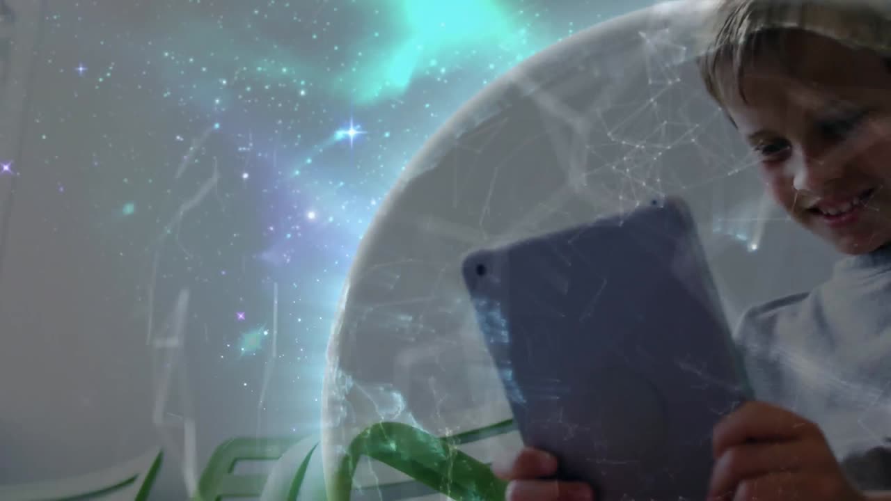 animación de la red de conexiones sobre el niño usando la tableta