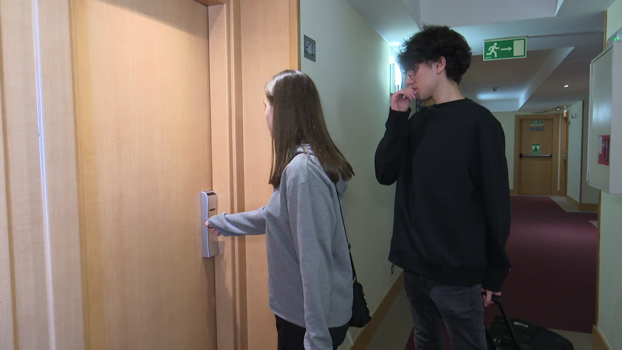 Hotel Corridor with People