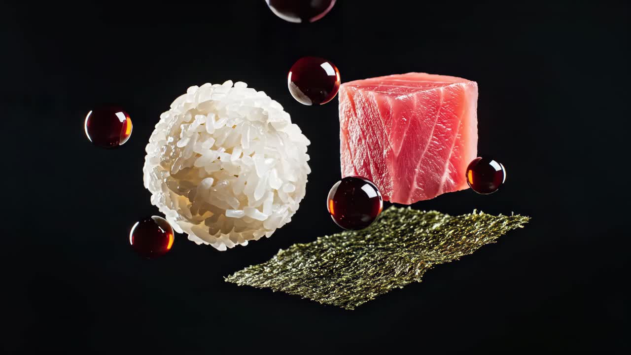 Tuna, Rice, and Seaweed Sushi Ingredients