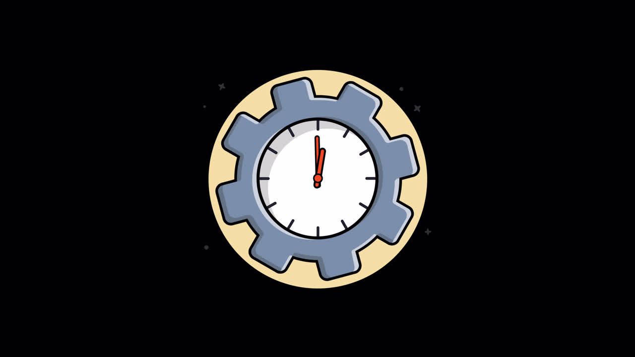 Animated Clock Ticking Inside a Gear on Black Background