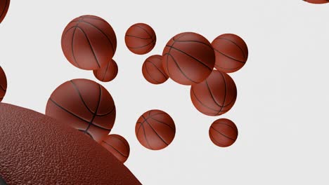 basketball balls fly into the camera on white background.