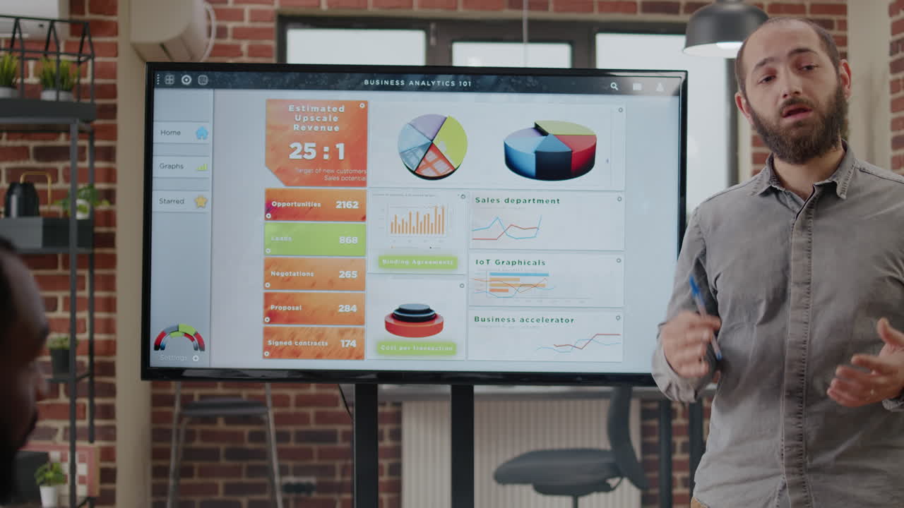 Close up of employee showing business development