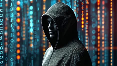 anonymous hacker in digital matrix