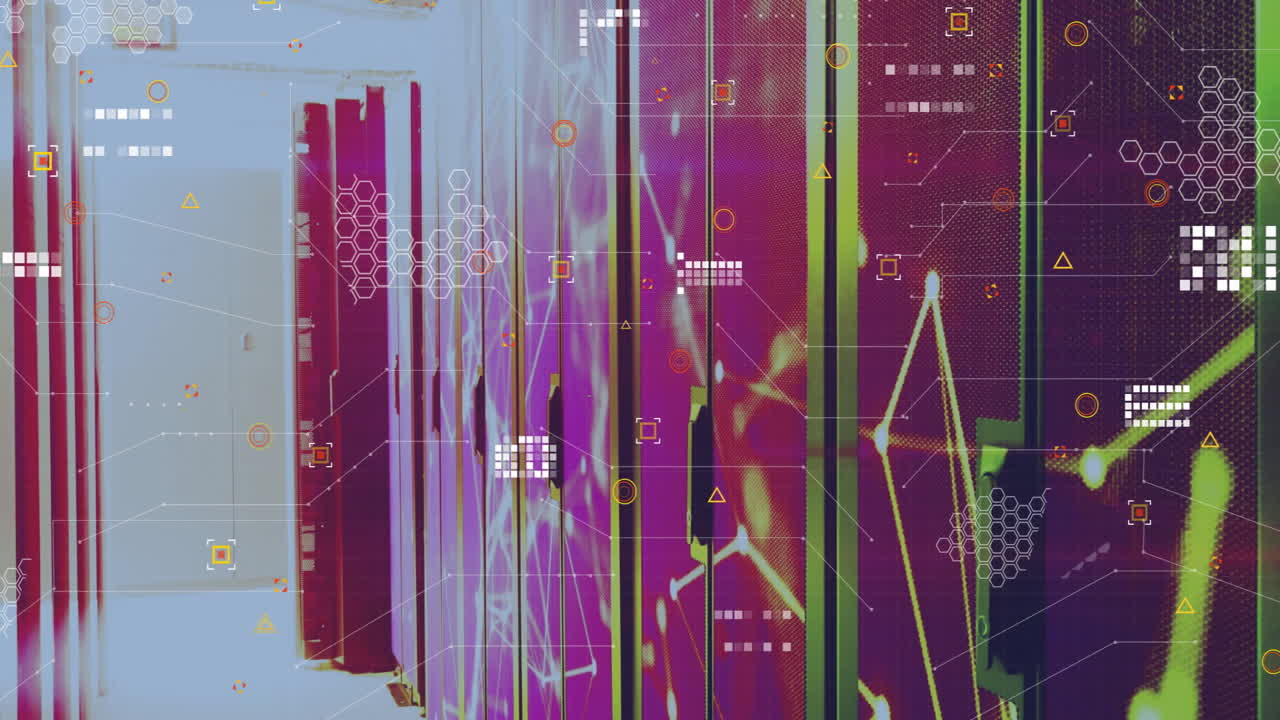 Vibrant colors and lines forming geometric shapes in digital animation pattern