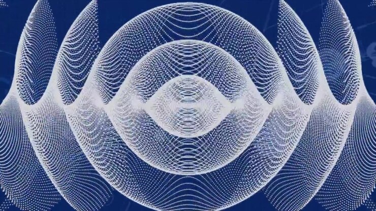 Animation on network of connections and kaleidoscopic shapes on blue background