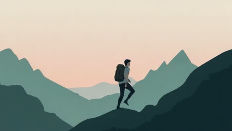 a solo hiker's journey through the majestic mountains at dawn, embracing nature's beauty and adventure in a scenic landscape through gradients of twilight