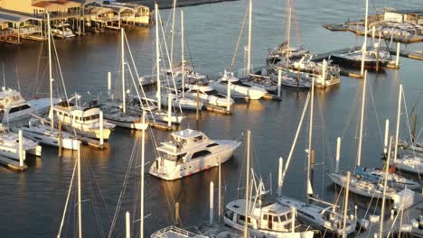 Yacht-leaving-the-port-for-an-ocean-adventure--New-Orleans,-Louisiana--Aerial