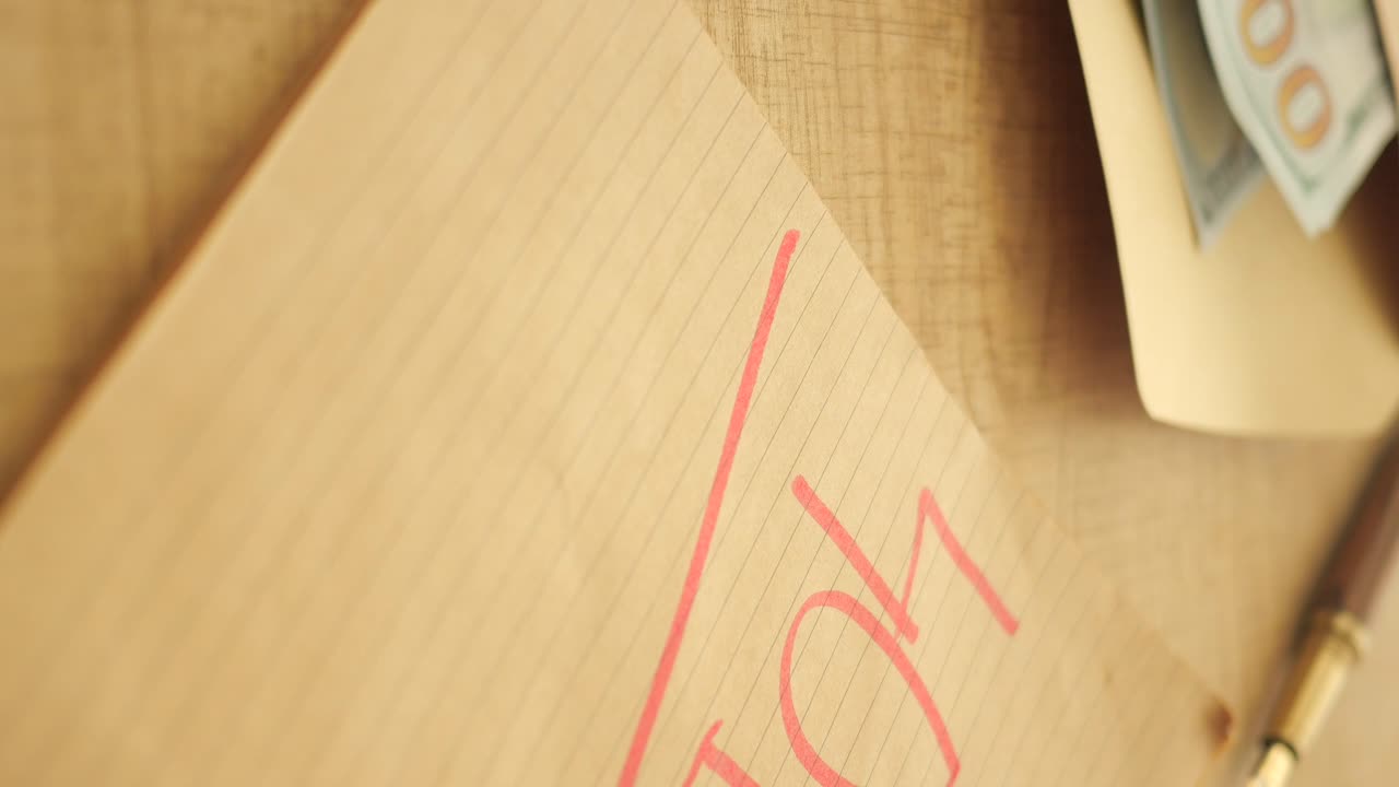 Crossed-out word on notepad