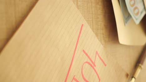 Crossed-out word on notepad