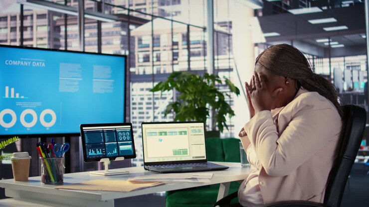 Stressvolle Geschäftsfrau im Büro