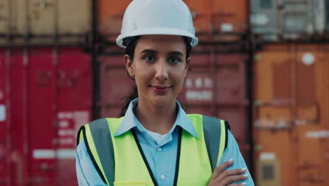 female engineer at a shipping port