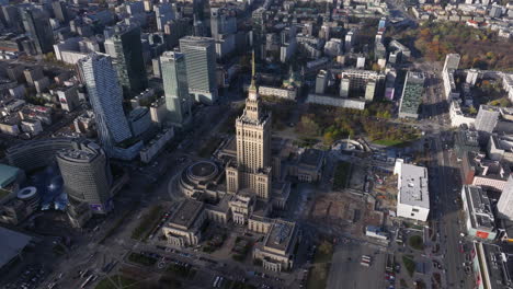 aerial shot of the palace of culture and science warsaw