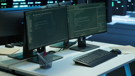 computer screens on desk in advanced server hub