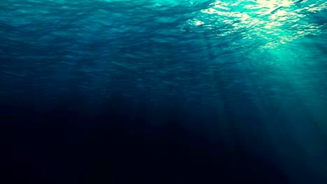 perfectly seamless loop of deep blue caribbean ocean waves from underwater background, light rays shining