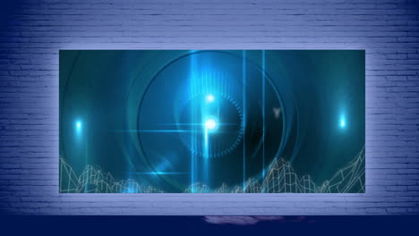 animación del protector de pantalla con metaverso en la pantalla sobre la pared de ladrillo