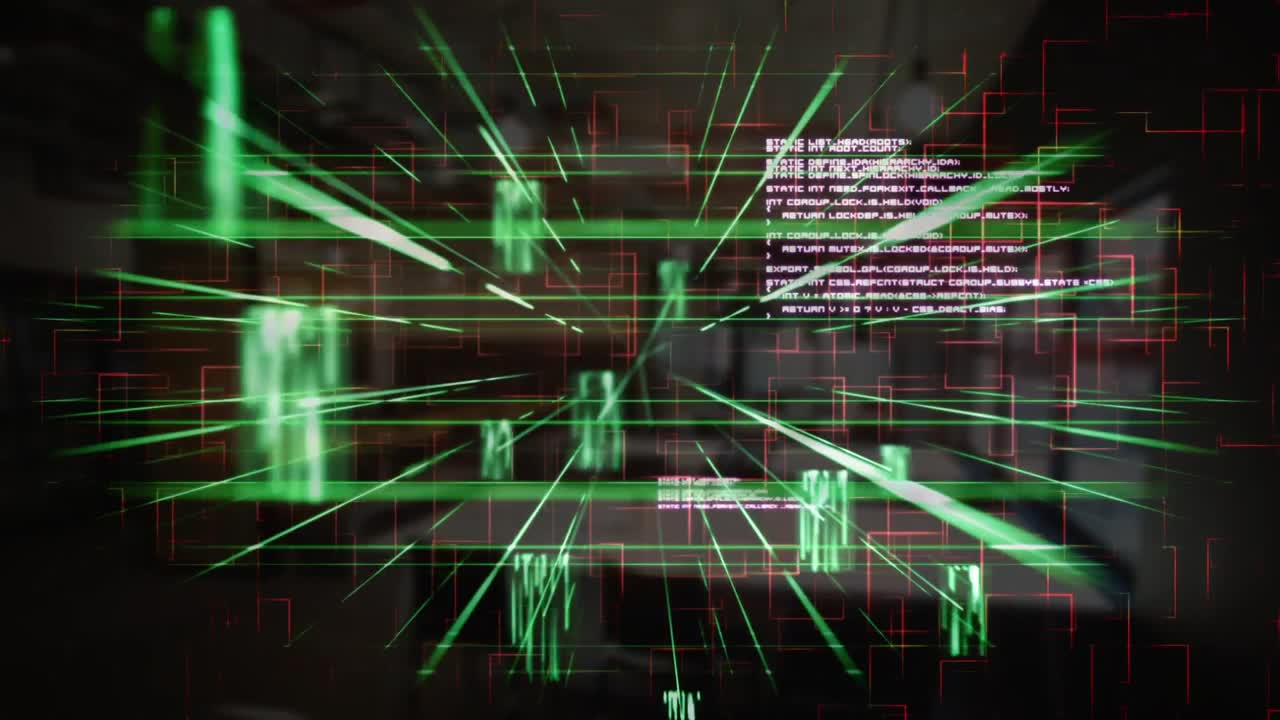 Animation of data processing and green elements moving