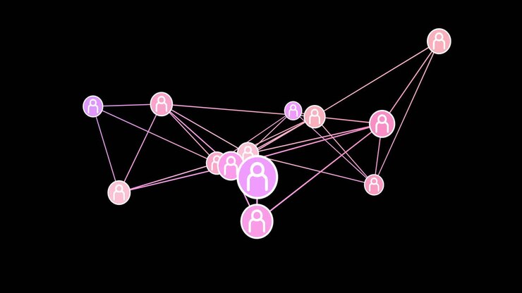 Animation of network of connections with people icons over black background