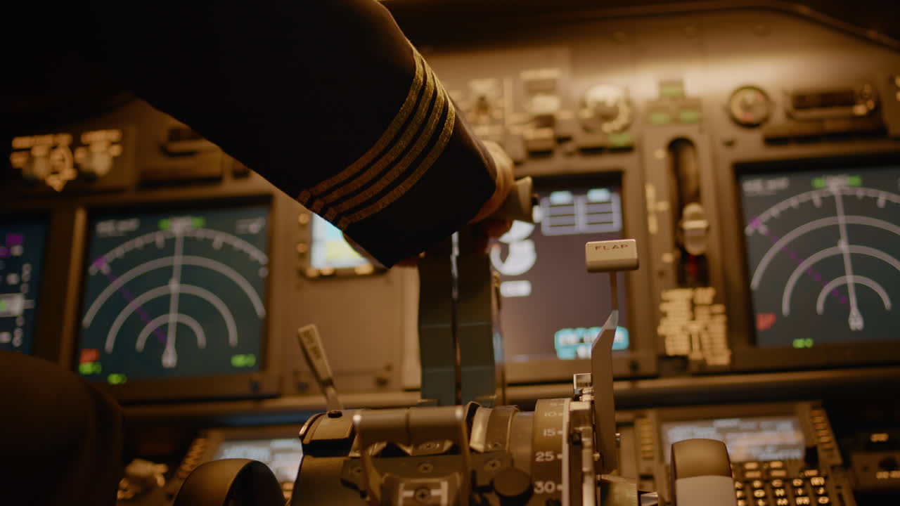 Airplane captain taking off and throttling engine to fly aircraft