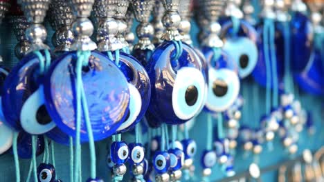 close-up of turkish evil eye amulets