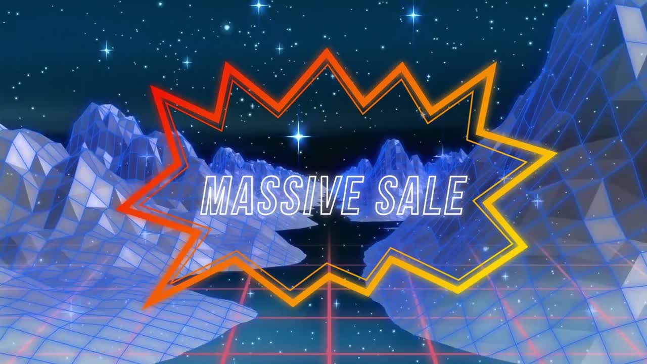 디지털 산 위에서 대규모 판매 텍스트의 애니메이션