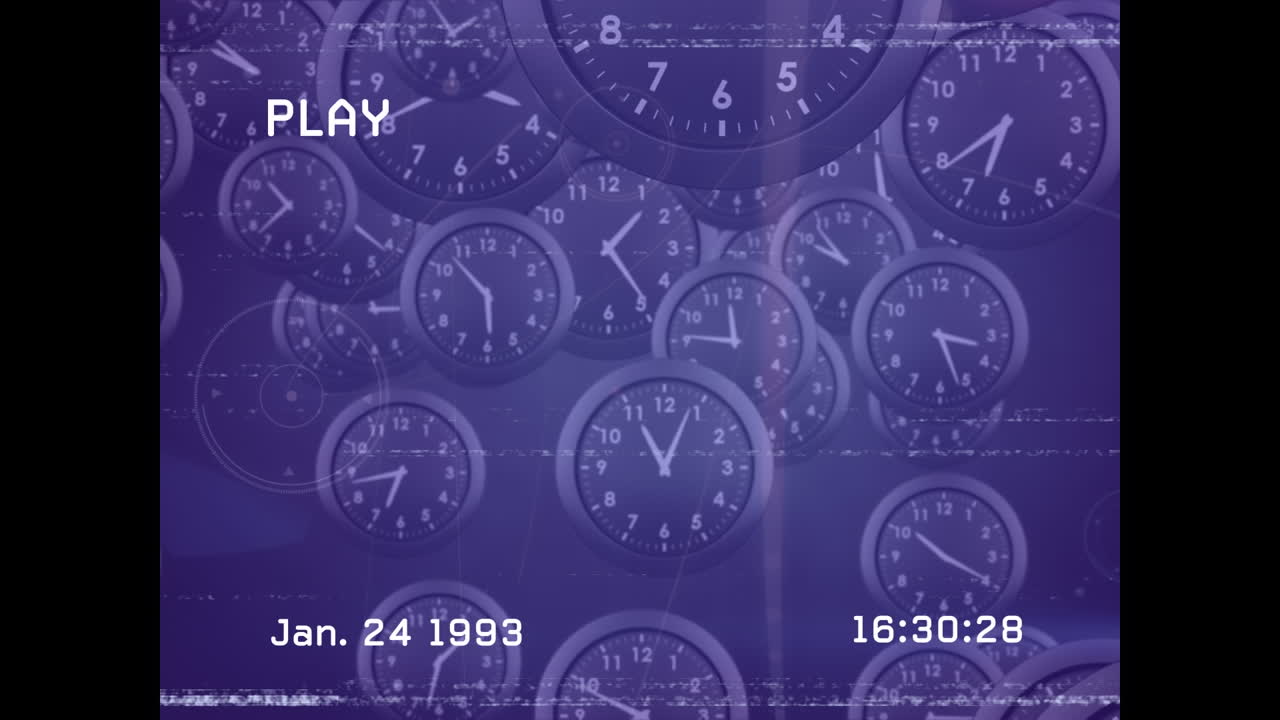 파란색 배경 위에 움직이는 시계의 애니메이션