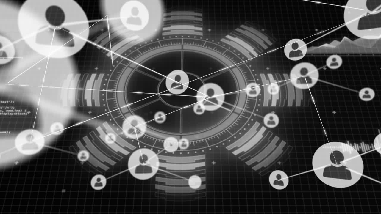 백색 배경 위에 데이터 처리 및 연결 네트워크의 애니메이션