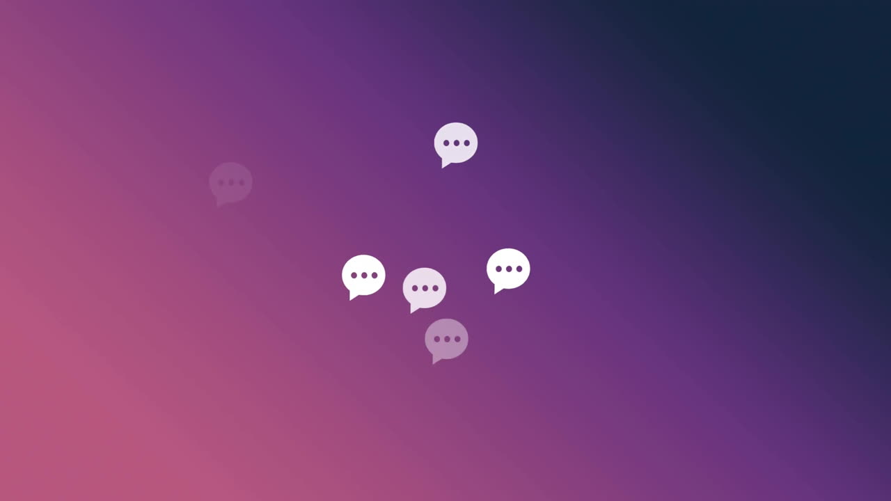 animazione della rete di icone dei messaggi dei social media su sfondo viola