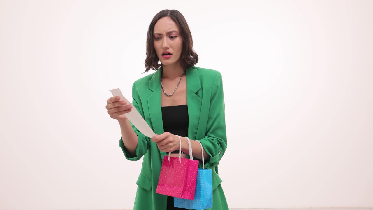 Woman Shocked by Shopping Receipt