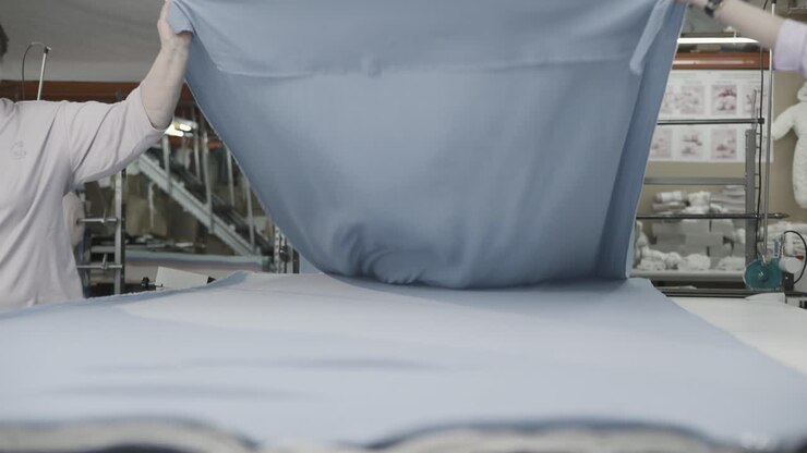 Drying Blue Fabric in a Textile Factory