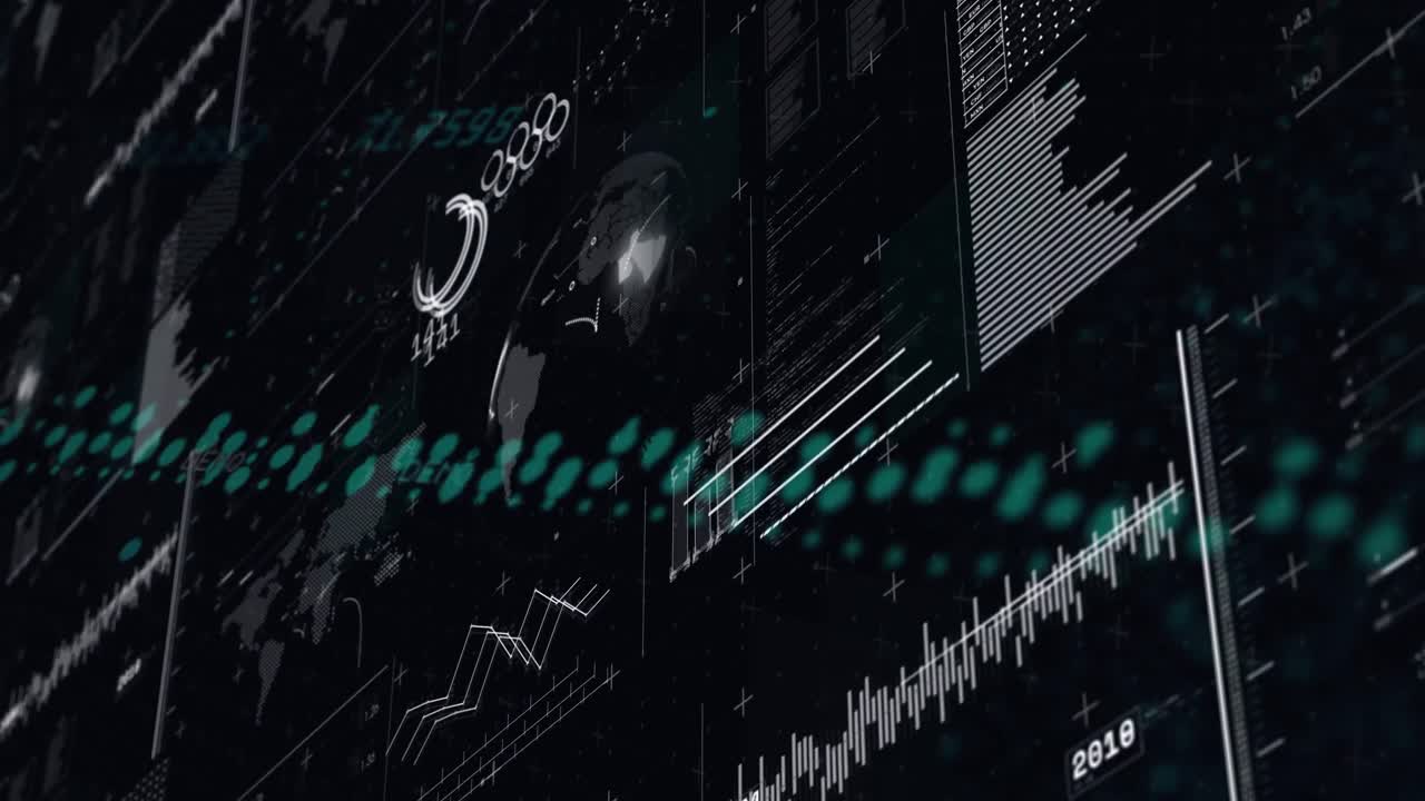 Animation of interface with data processing against black background